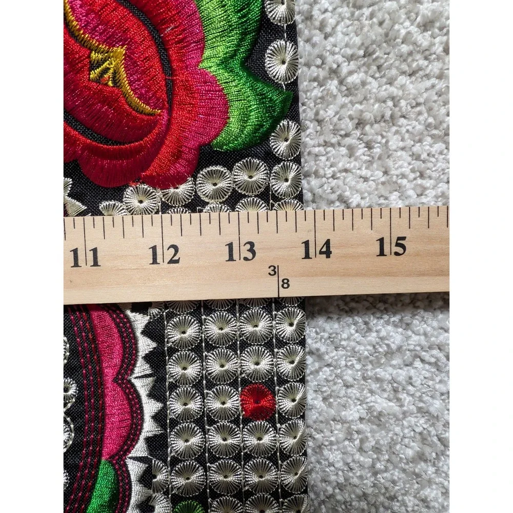 VTG Boho Embroidered Tote Bag with Rose Flower‎ and Leaves Design